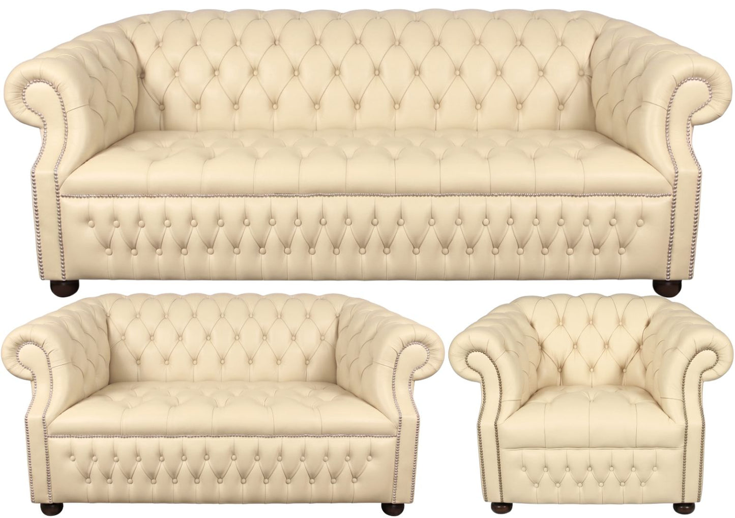 Rothwell Leather Chesterfield Sofa 3 Piece Suite | Fully Tufted