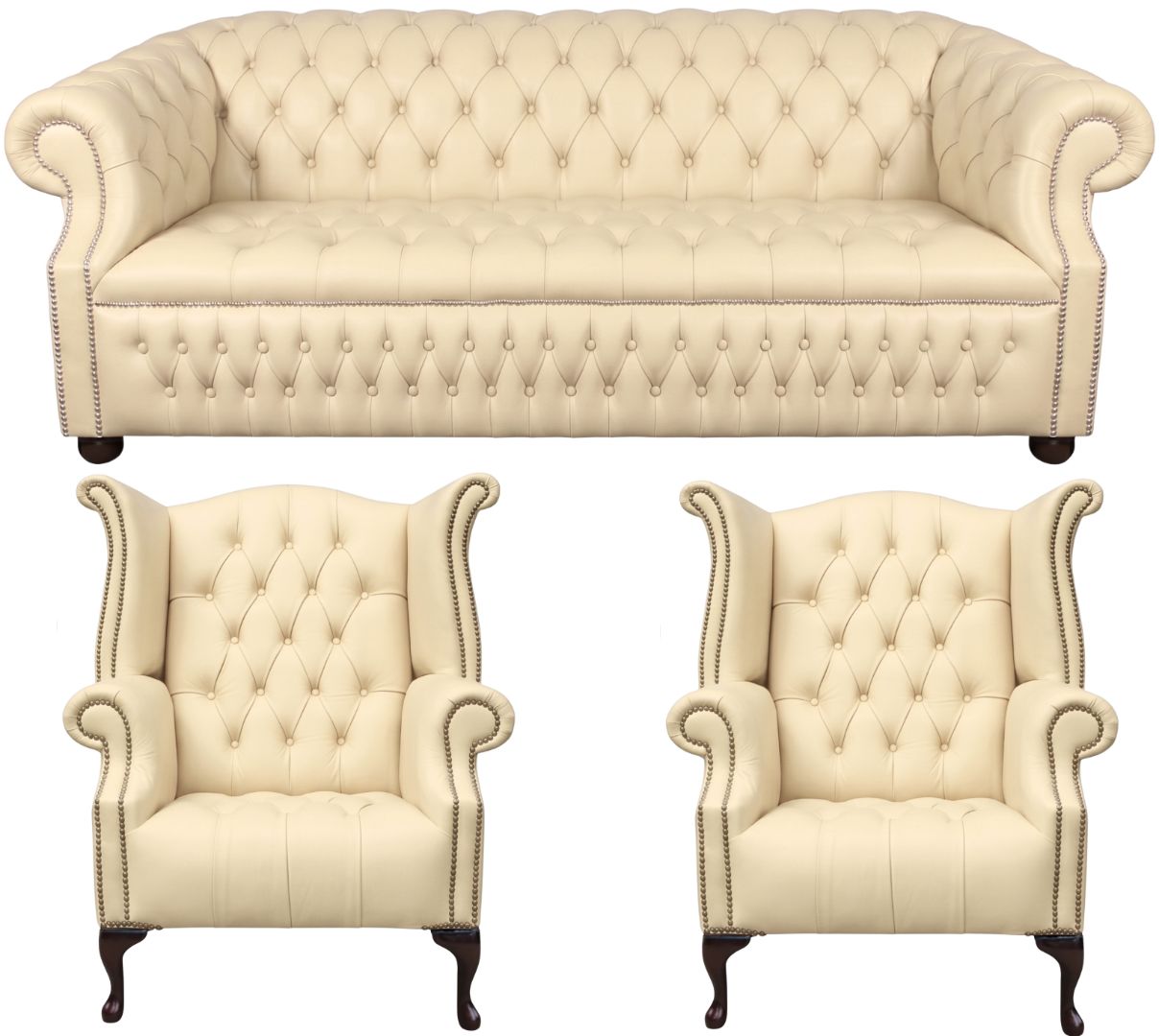 Rothwell Leather Chesterfield Sofa 3 Piece Suite | Fully Tufted
