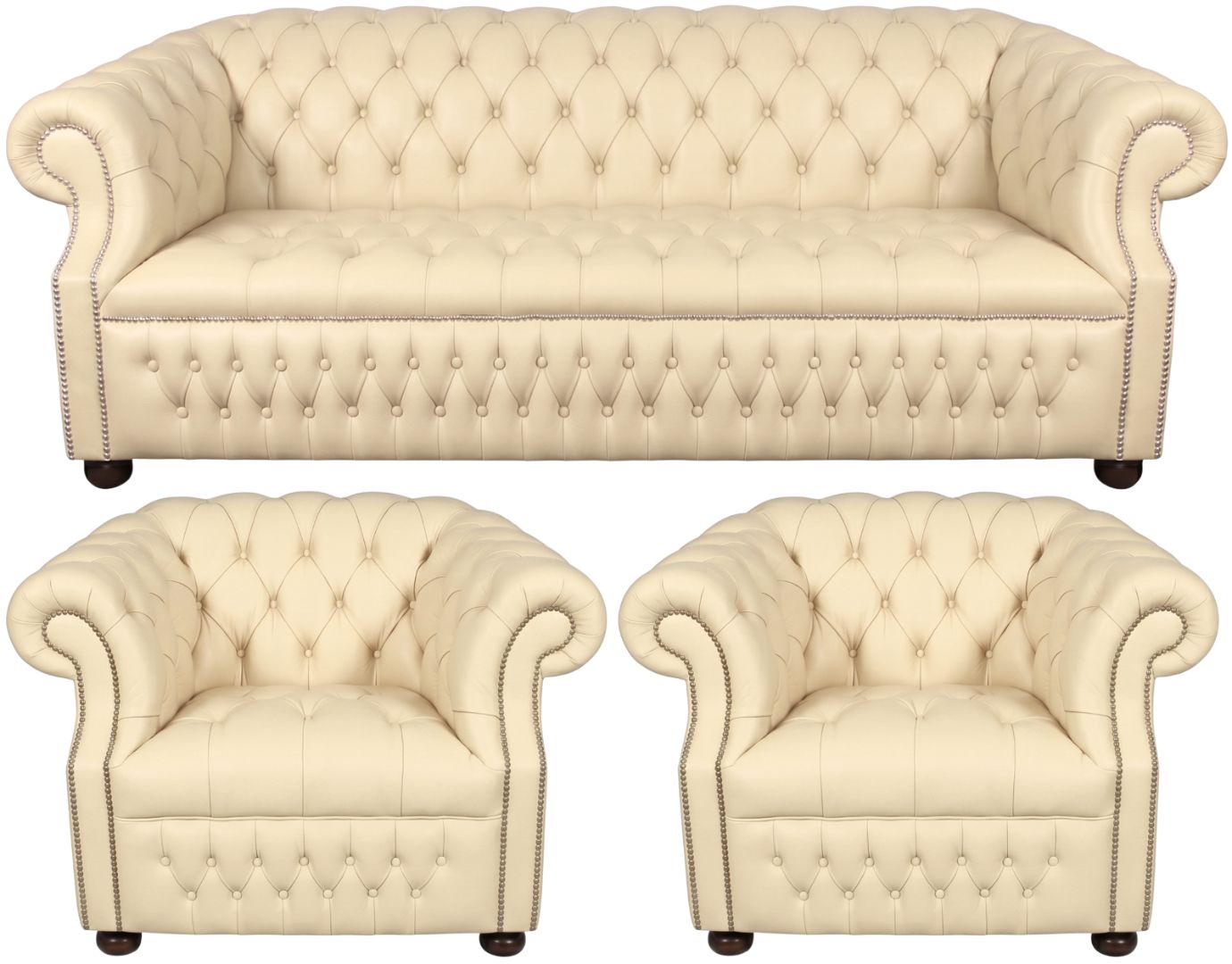 Rothwell Leather Chesterfield Sofa 3 Piece Suite | Fully Tufted