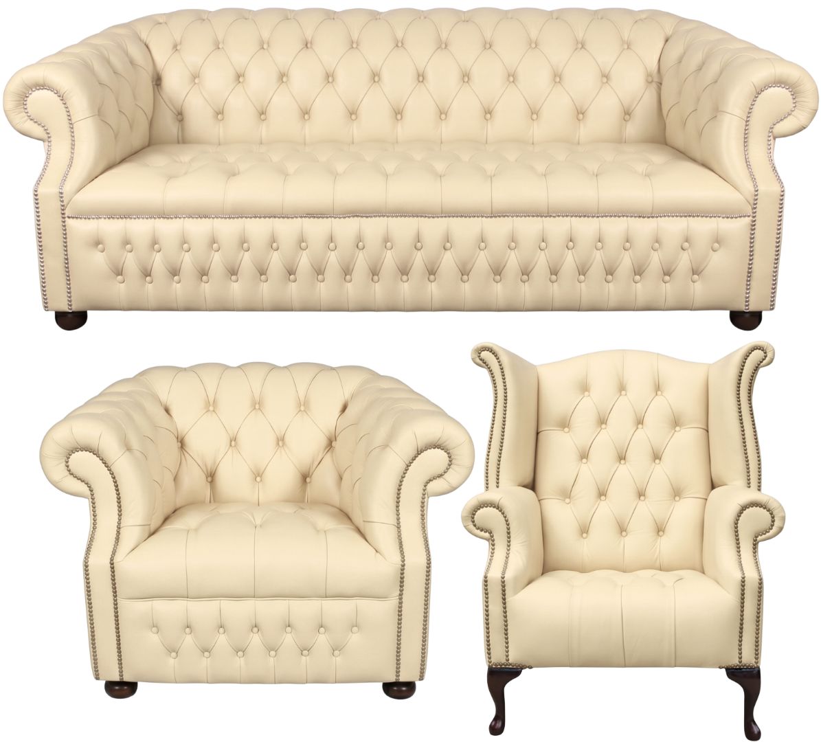 Rothwell Leather Chesterfield Sofa 3 Piece Suite | Fully Tufted