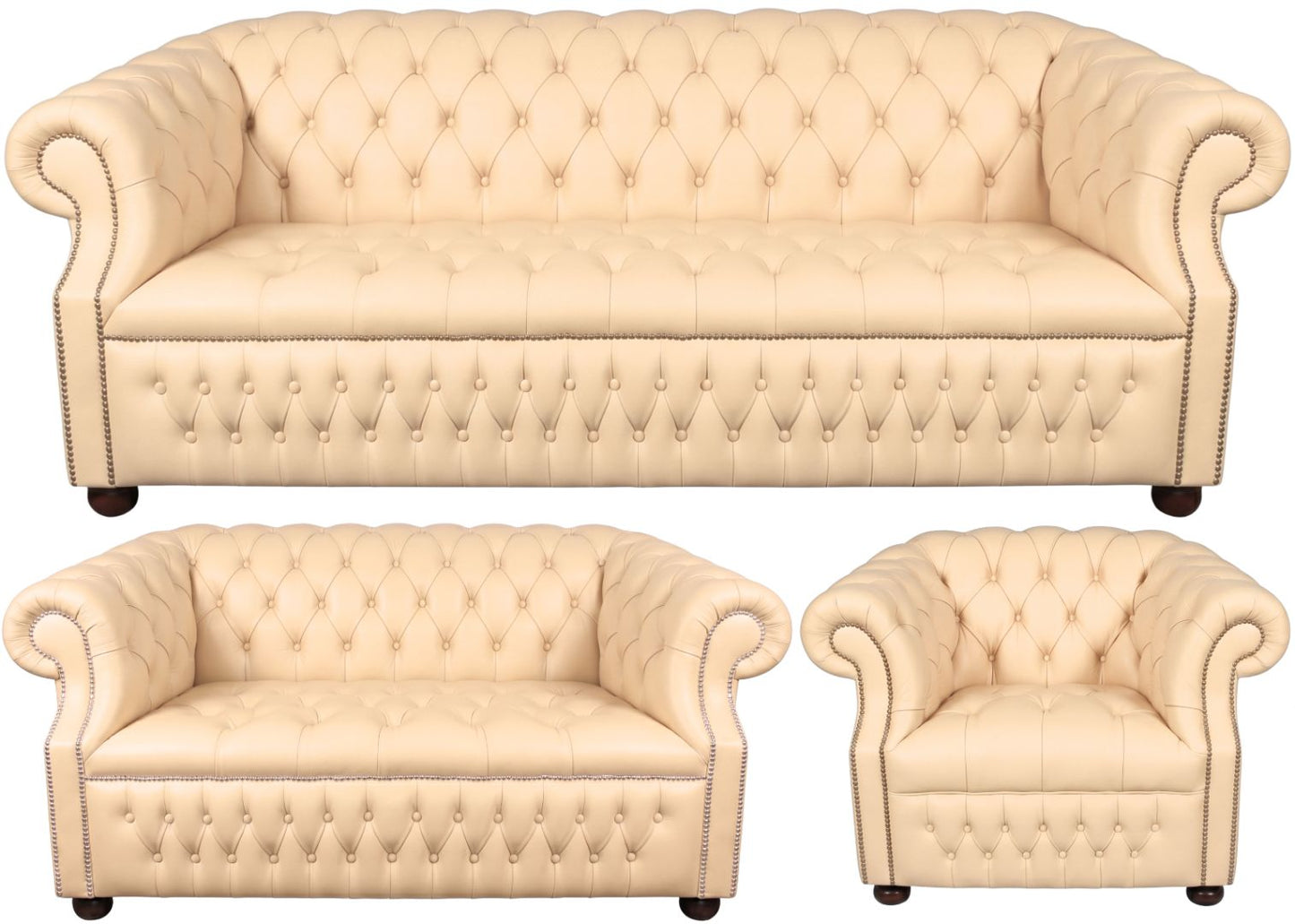 Rothwell Leather Chesterfield Sofa 3 Piece Suite | Fully Tufted
