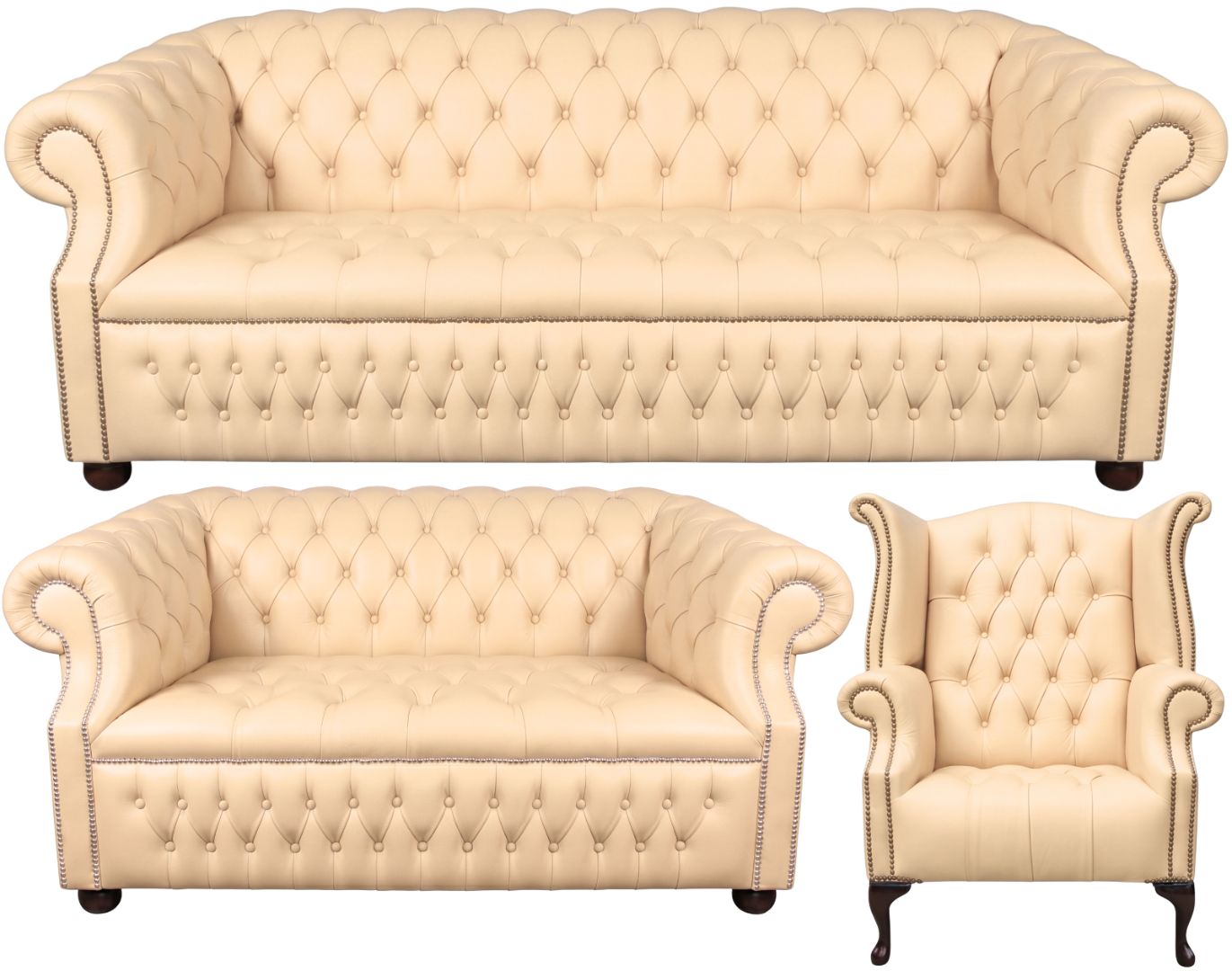 Rothwell Leather Chesterfield Sofa 3 Piece Suite | Fully Tufted