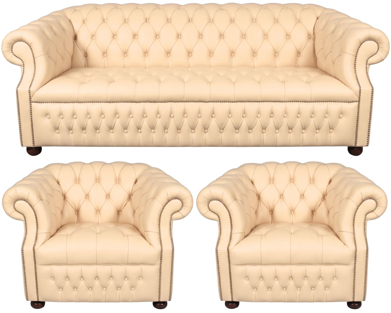 Rothwell Leather Chesterfield Sofa 3 Piece Suite | Fully Tufted