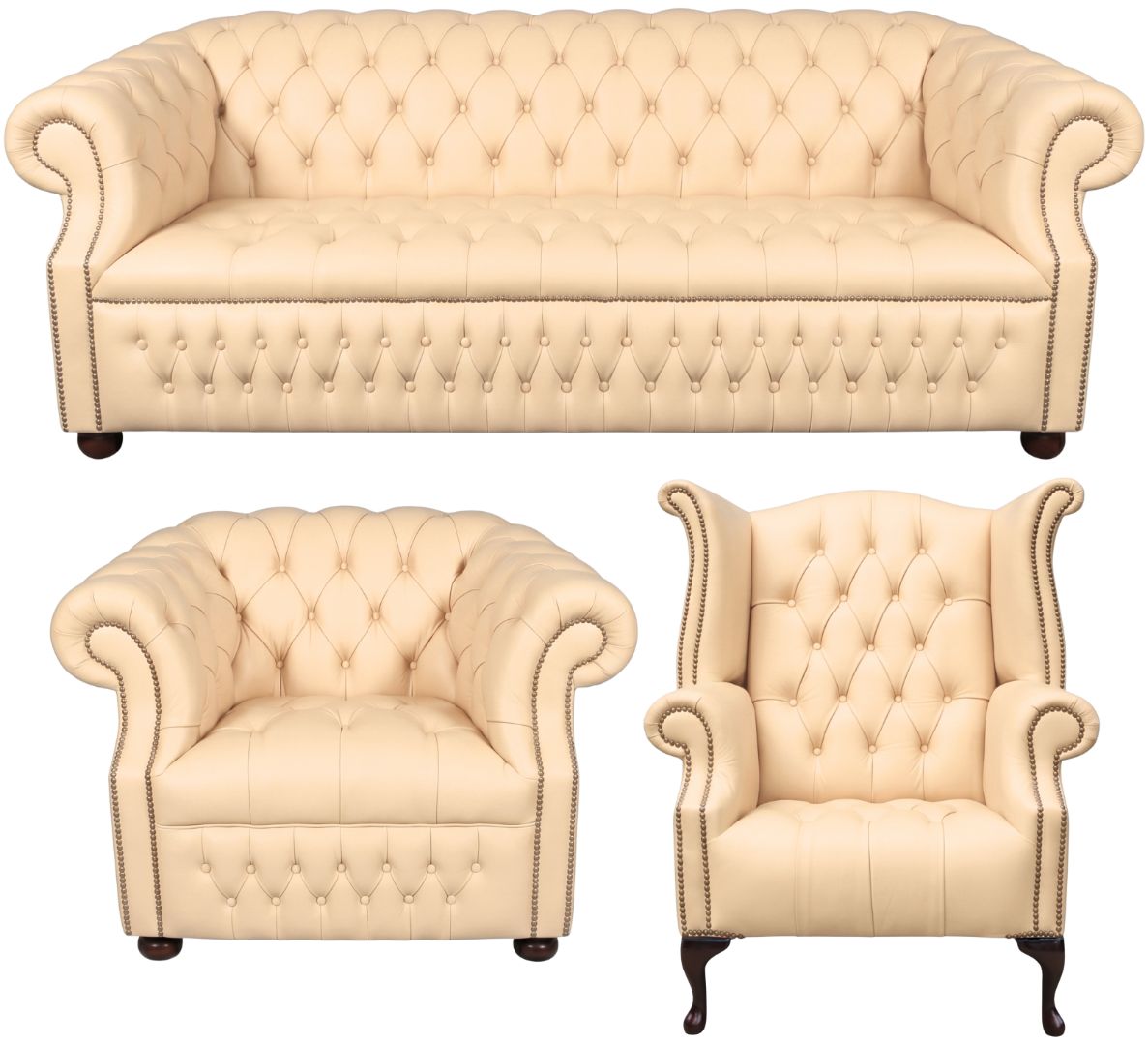 Rothwell Leather Chesterfield Sofa 3 Piece Suite | Fully Tufted