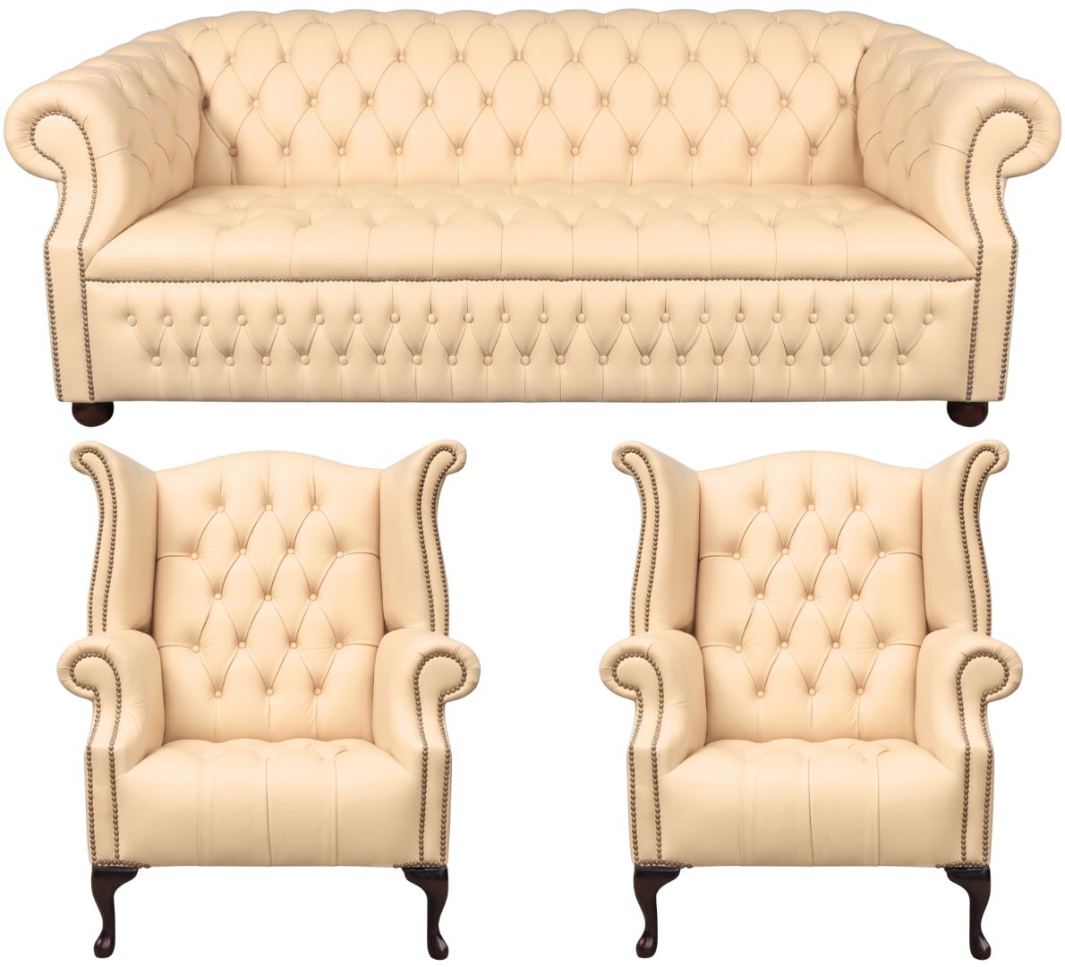 Rothwell Leather Chesterfield Sofa 3 Piece Suite | Fully Tufted