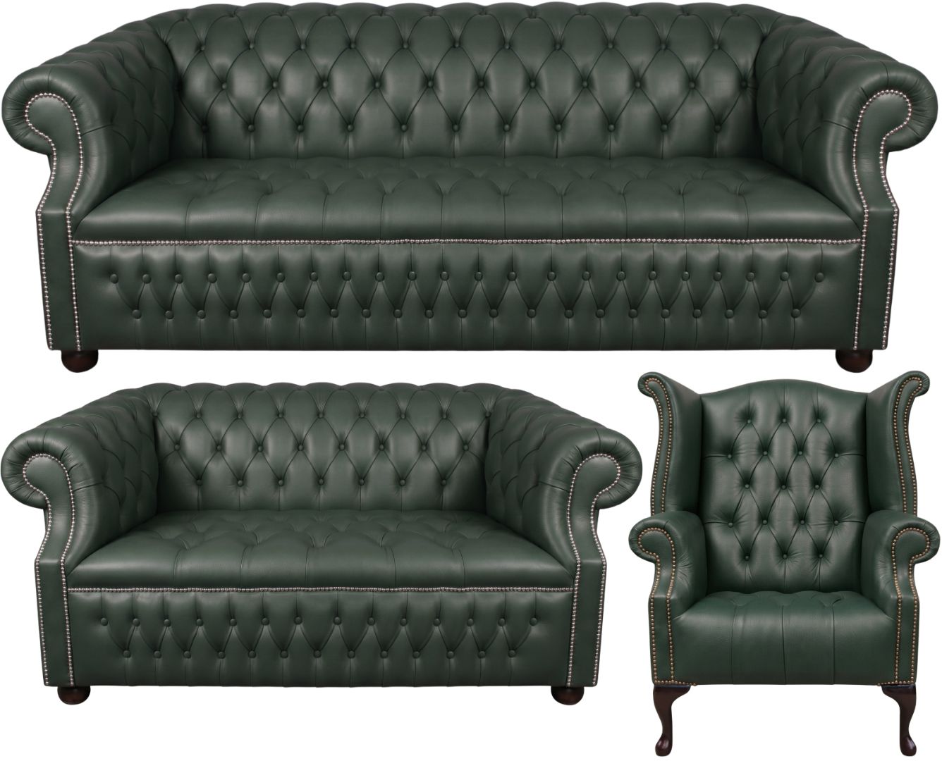 Rothwell Leather Chesterfield Sofa 3 Piece Suite | Fully Tufted