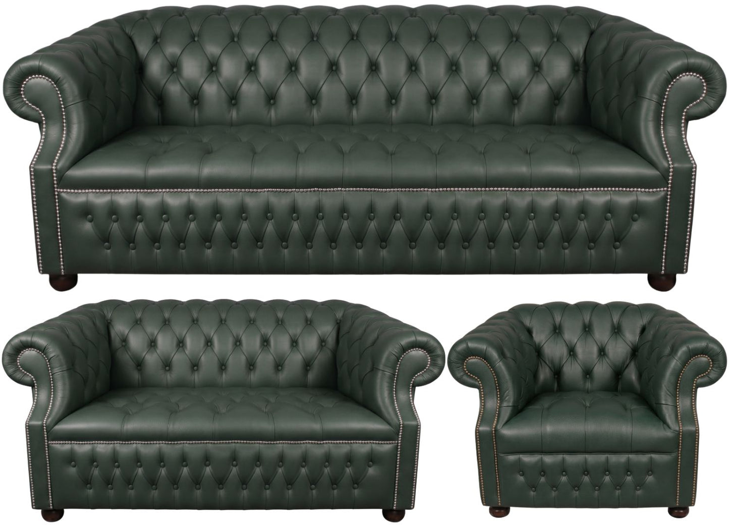 Rothwell Leather Chesterfield Sofa 3 Piece Suite | Fully Tufted