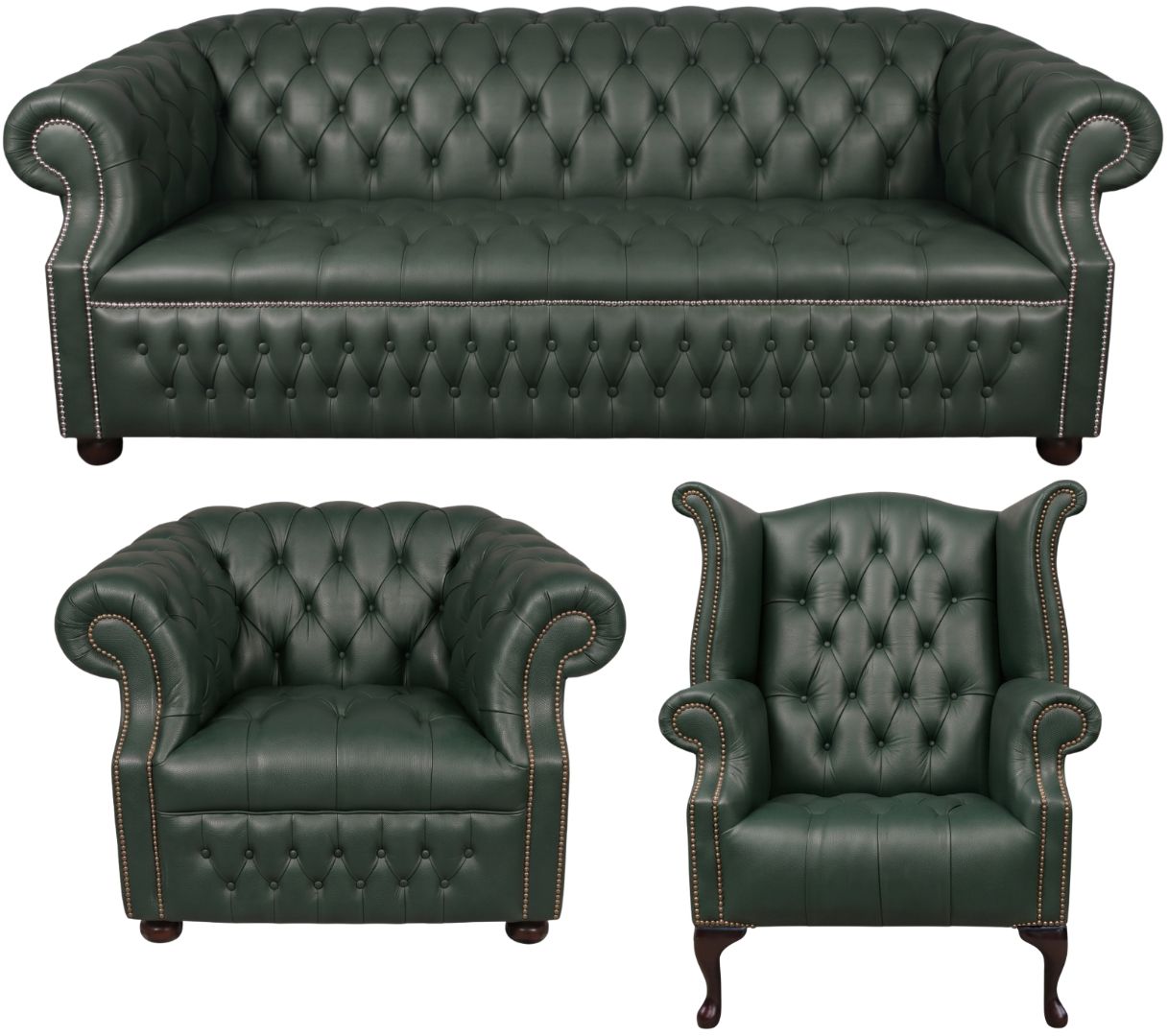 Rothwell Leather Chesterfield Sofa 3 Piece Suite | Fully Tufted
