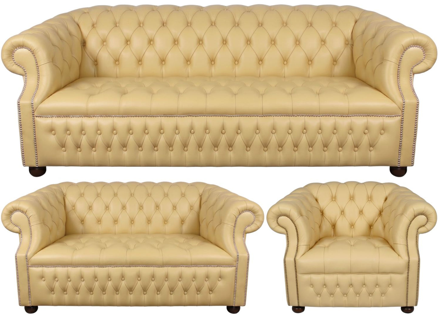 Rothwell Leather Chesterfield Sofa 3 Piece Suite | Fully Tufted