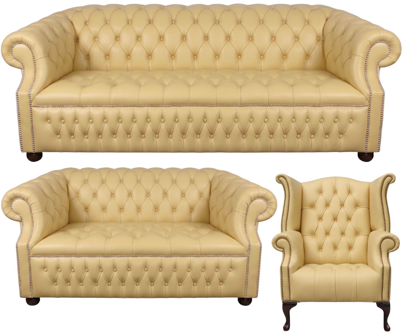 Rothwell Leather Chesterfield Sofa 3 Piece Suite | Fully Tufted