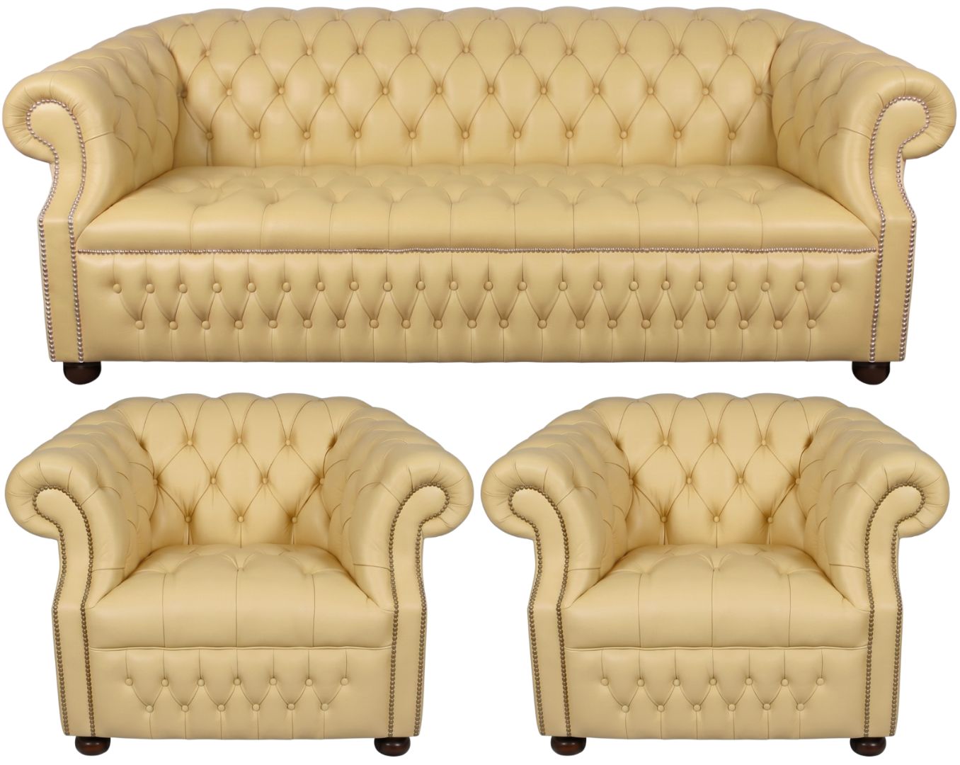 Rothwell Leather Chesterfield Sofa 3 Piece Suite | Fully Tufted
