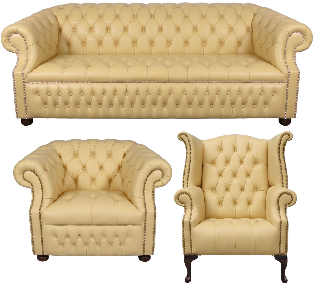 Rothwell Leather Chesterfield Sofa 3 Piece Suite | Fully Tufted