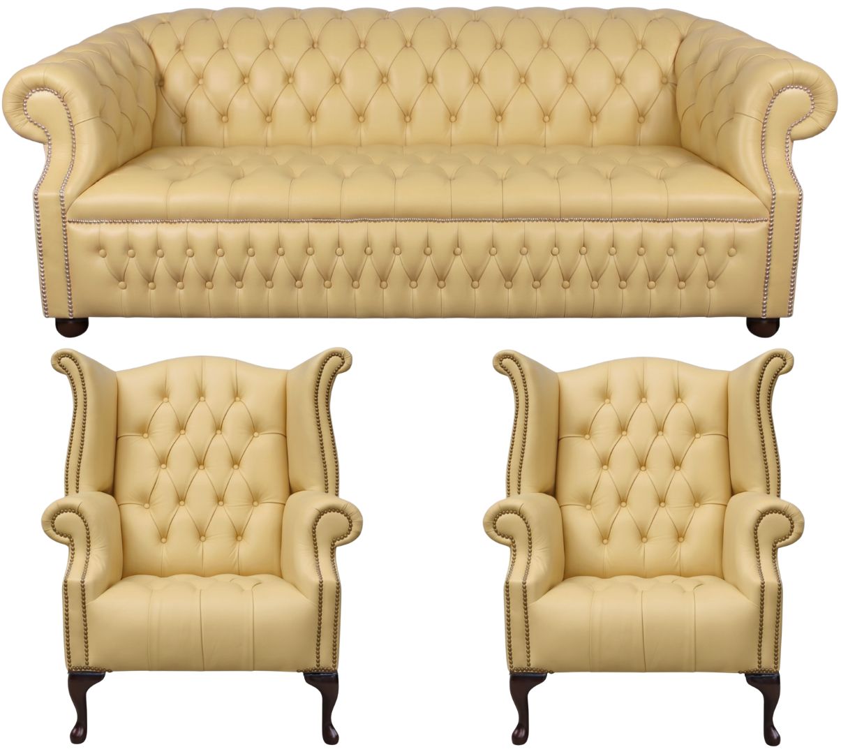 Rothwell Leather Chesterfield Sofa 3 Piece Suite | Fully Tufted