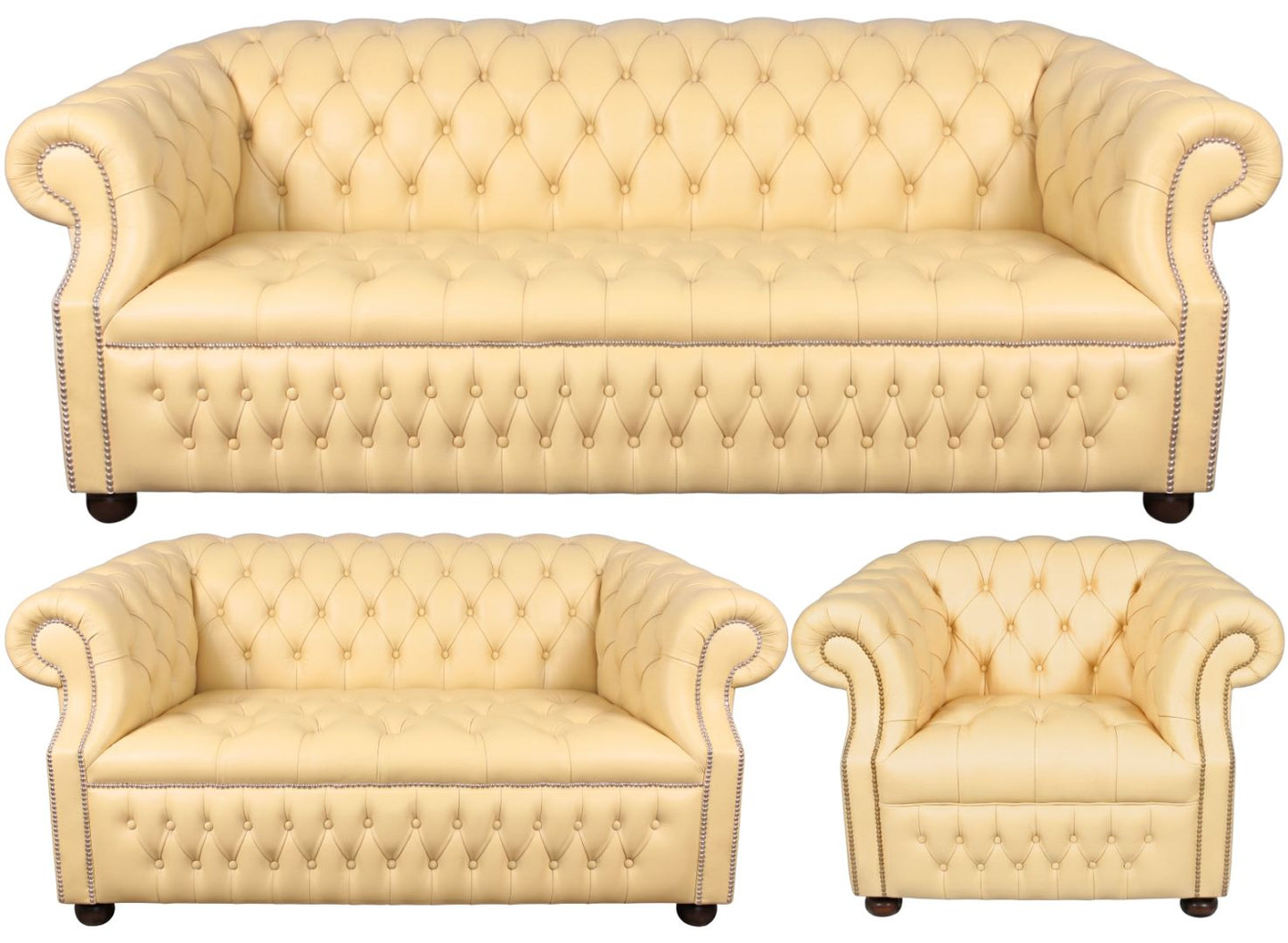 Rothwell Leather Chesterfield Sofa 3 Piece Suite | Fully Tufted