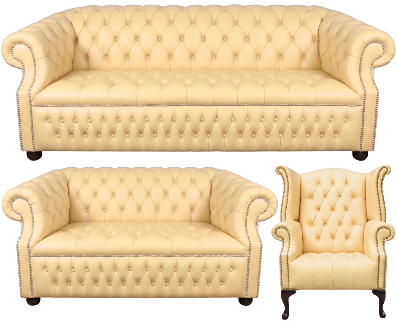 Rothwell Leather Chesterfield Sofa 3 Piece Suite | Fully Tufted