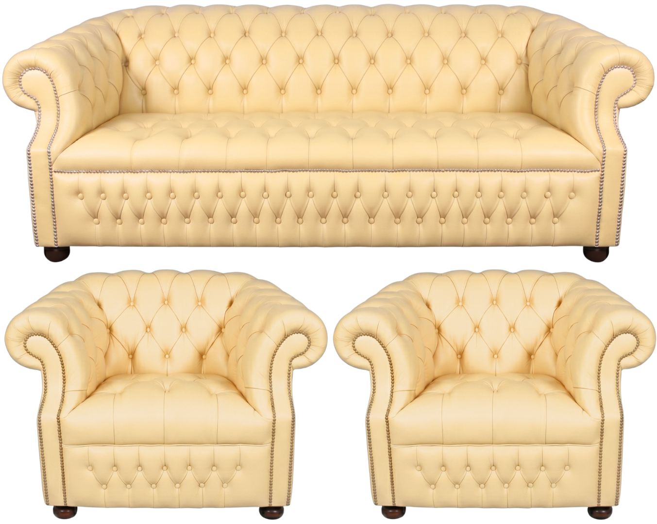 Rothwell Leather Chesterfield Sofa 3 Piece Suite | Fully Tufted