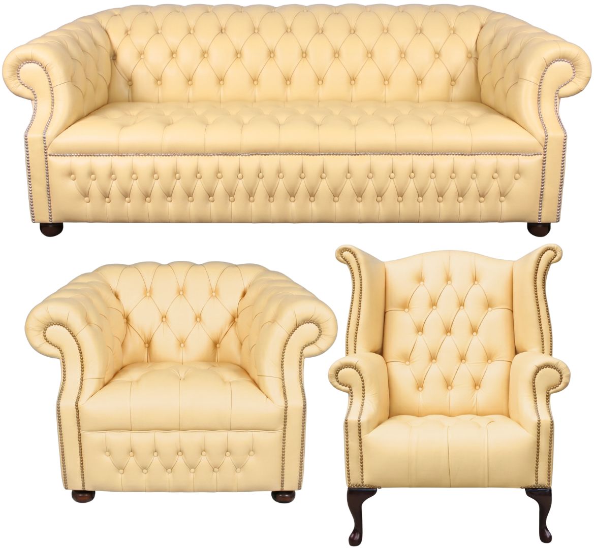 Rothwell Leather Chesterfield Sofa 3 Piece Suite | Fully Tufted