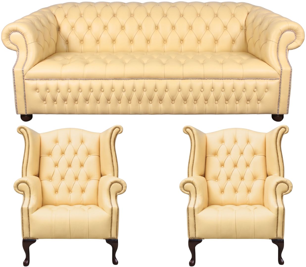 Rothwell Leather Chesterfield Sofa 3 Piece Suite | Fully Tufted