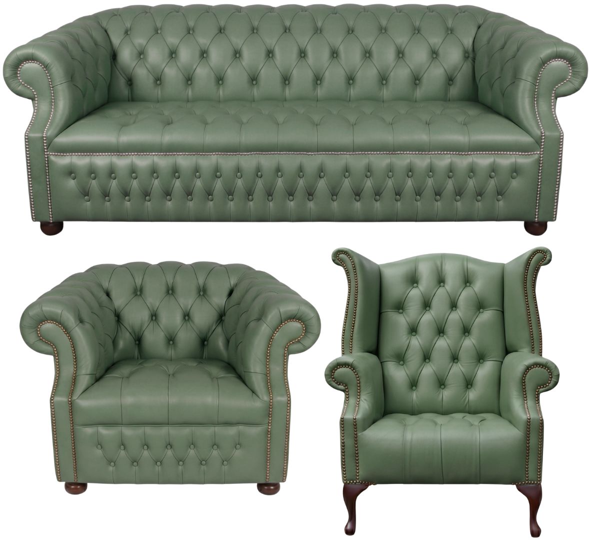 Rothwell Leather Chesterfield Sofa 3 Piece Suite | Fully Tufted