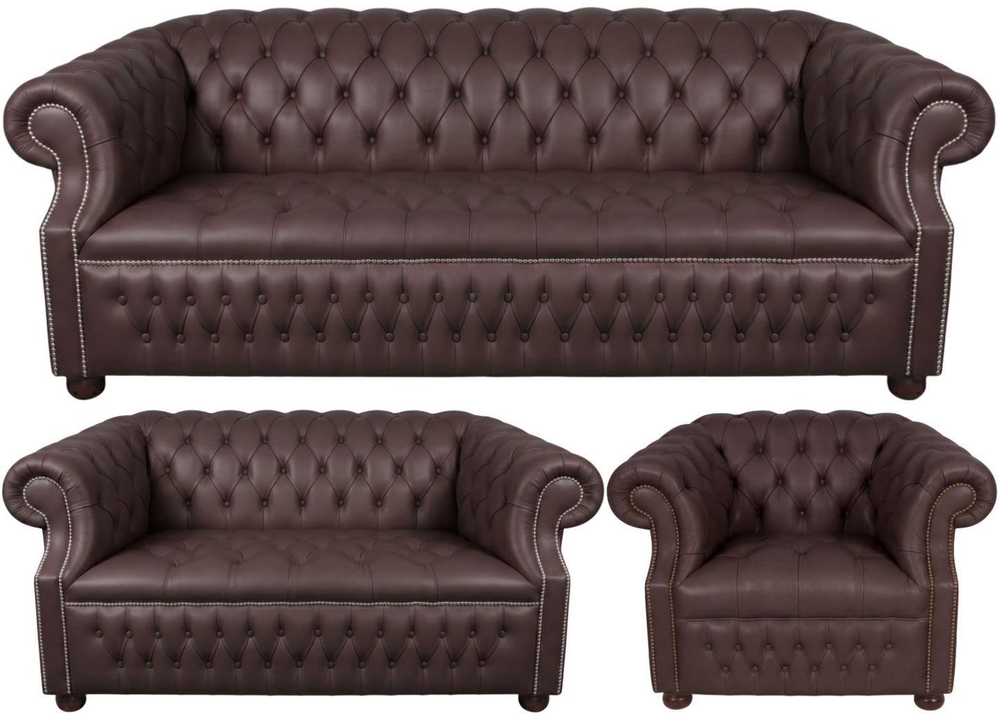 Rothwell Leather Chesterfield Sofa 3 Piece Suite | Fully Tufted