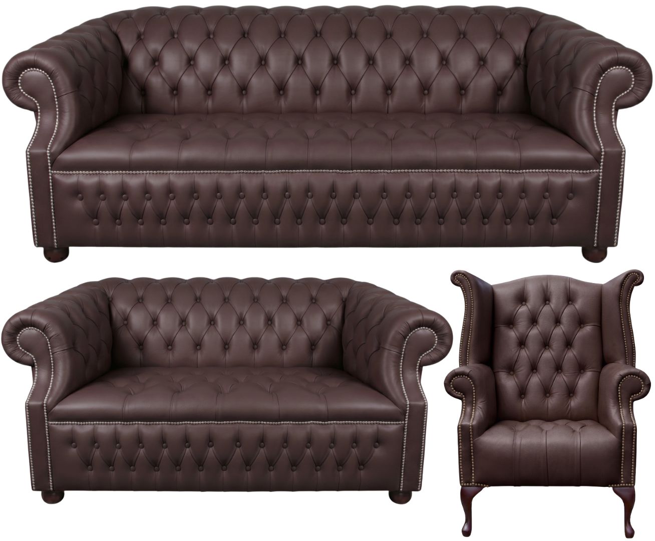 Rothwell Leather Chesterfield Sofa 3 Piece Suite | Fully Tufted