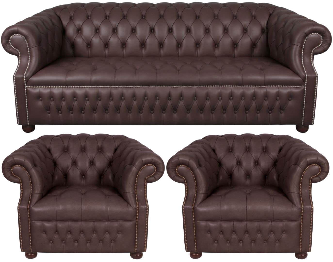 Rothwell Leather Chesterfield Sofa 3 Piece Suite | Fully Tufted