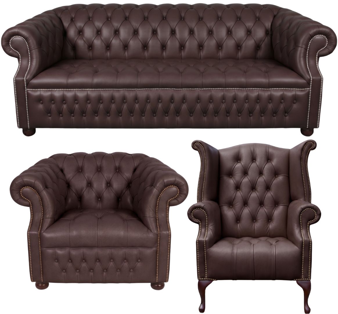 Rothwell Leather Chesterfield Sofa 3 Piece Suite | Fully Tufted
