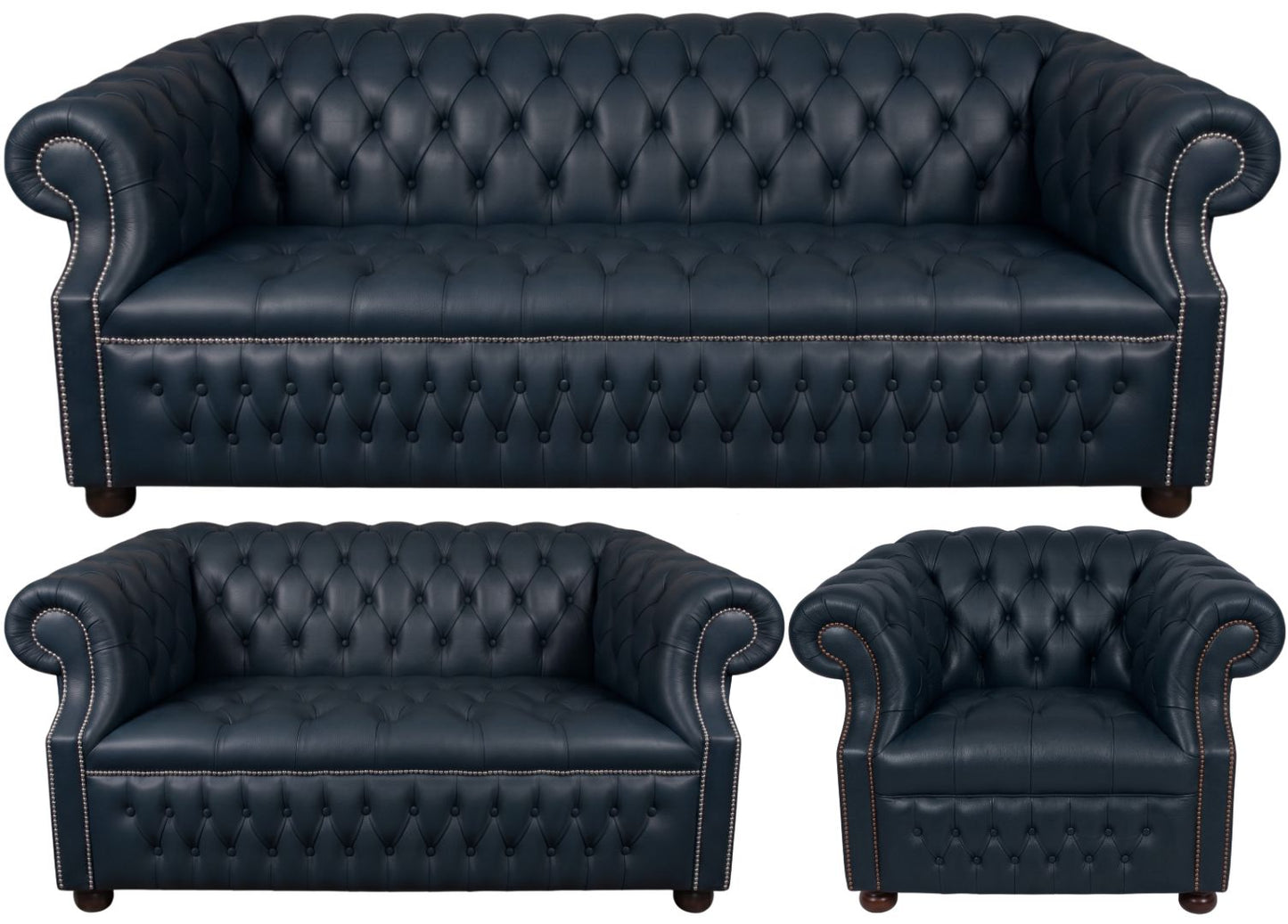 Rothwell Leather Chesterfield Sofa 3 Piece Suite | Fully Tufted