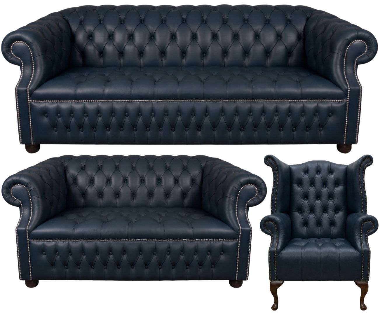 Rothwell Leather Chesterfield Sofa 3 Piece Suite | Fully Tufted