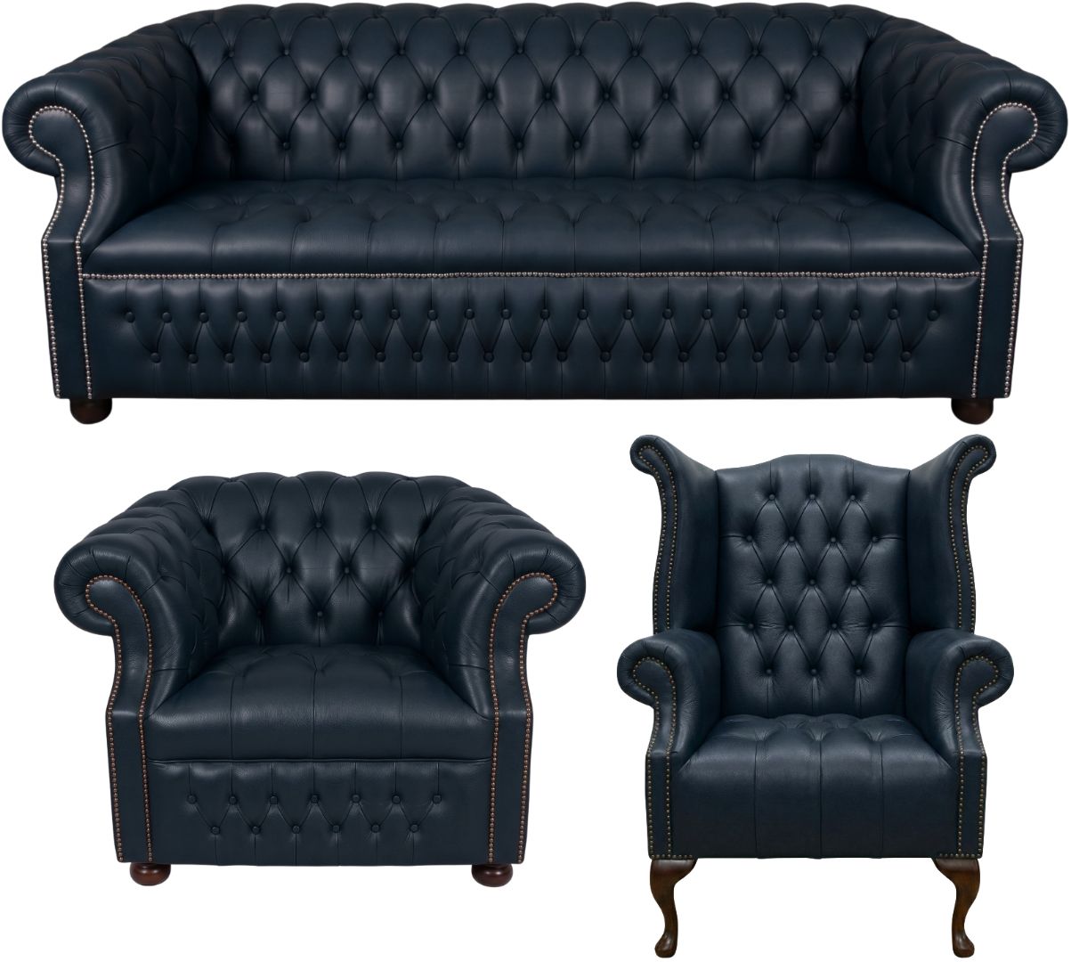 Rothwell Leather Chesterfield Sofa 3 Piece Suite | Fully Tufted
