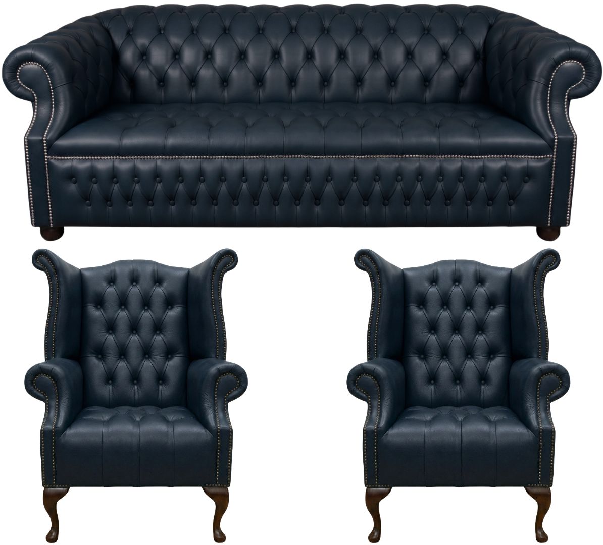 Rothwell Leather Chesterfield Sofa 3 Piece Suite | Fully Tufted