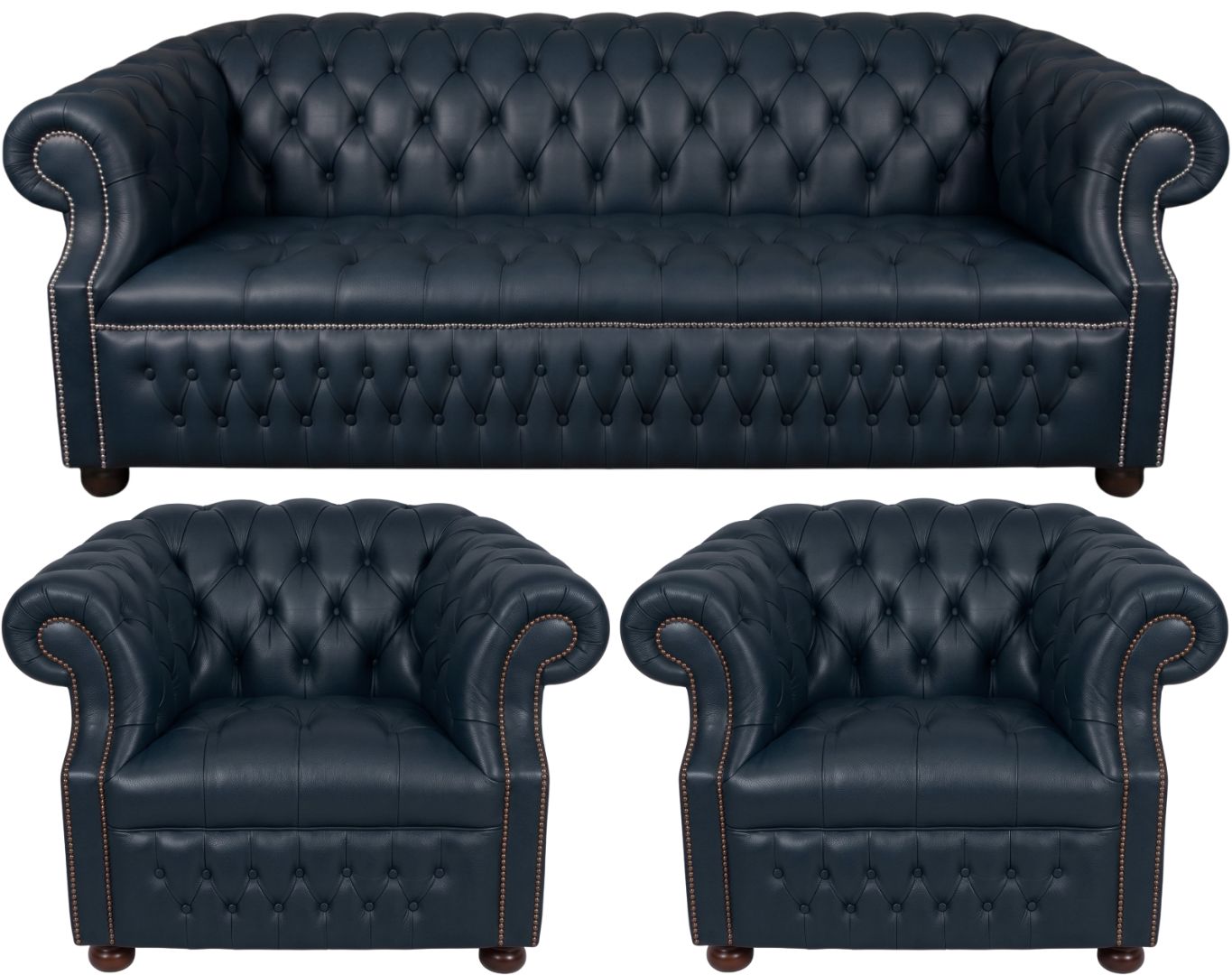 Rothwell Leather Chesterfield Sofa 3 Piece Suite | Fully Tufted