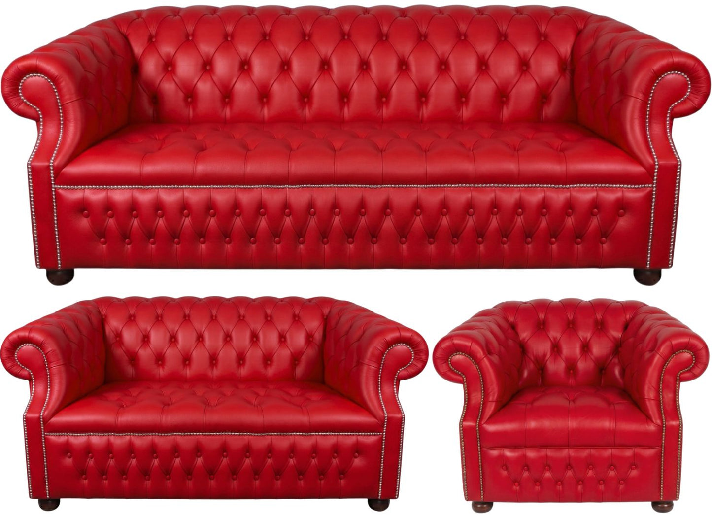 Rothwell Leather Chesterfield Sofa 3 Piece Suite | Fully Tufted