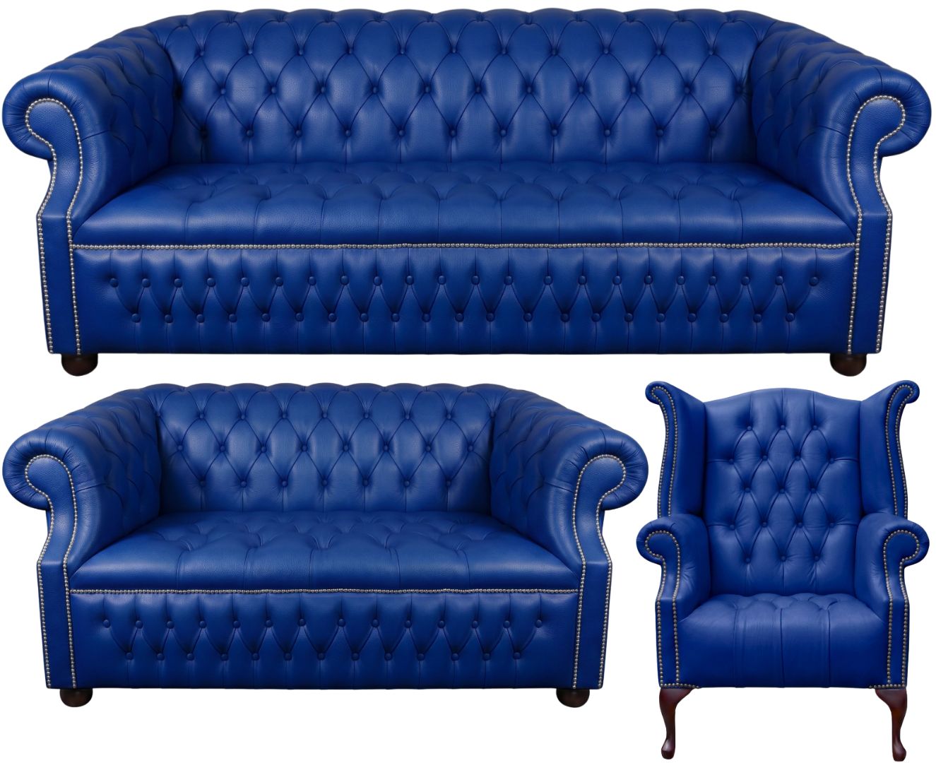 Rothwell Leather Chesterfield Sofa 3 Piece Suite | Fully Tufted