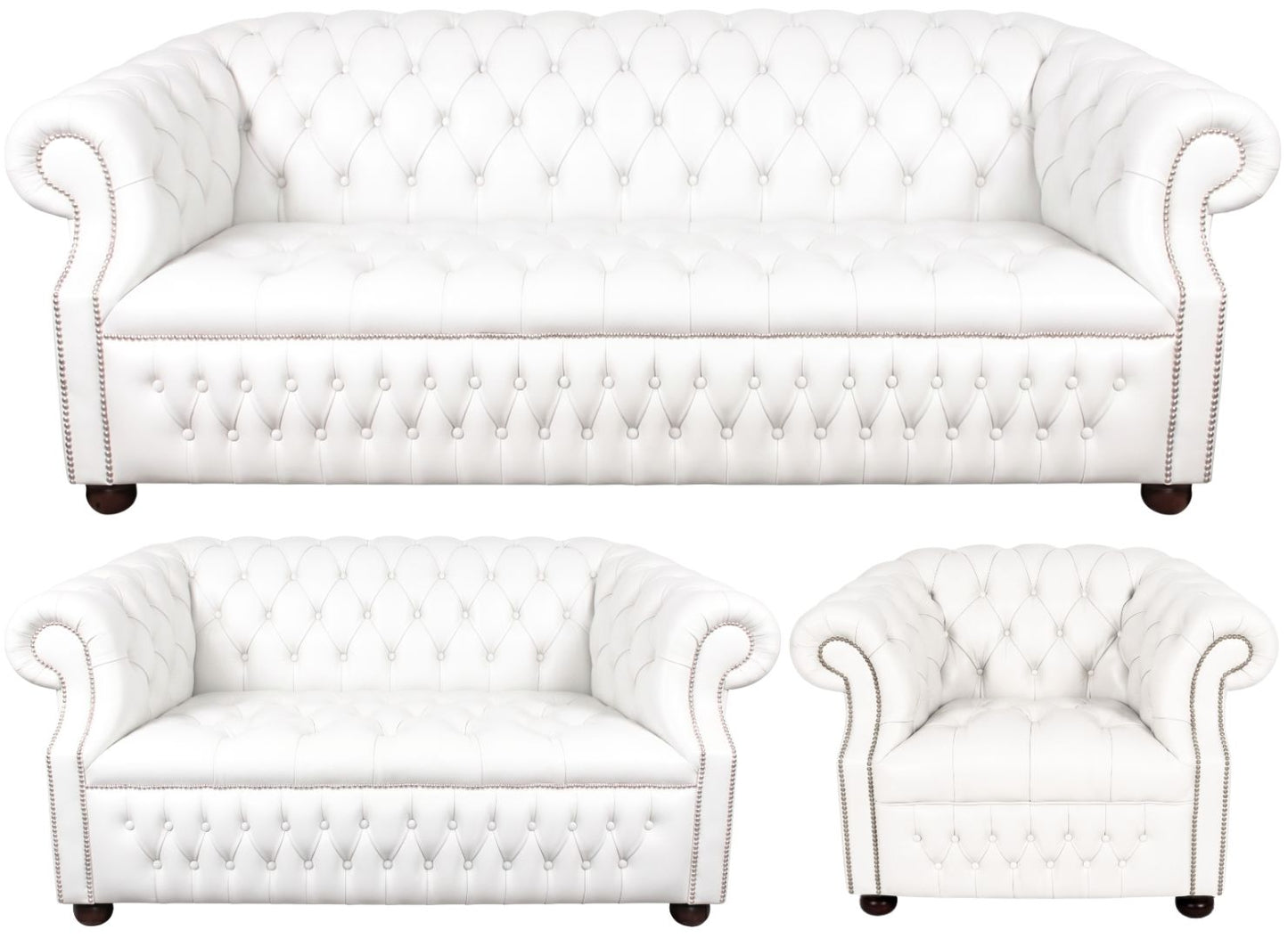 Rothwell Leather Chesterfield Sofa 3 Piece Suite | Fully Tufted