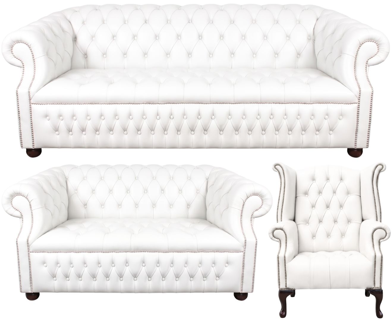 Rothwell Leather Chesterfield Sofa 3 Piece Suite | Fully Tufted