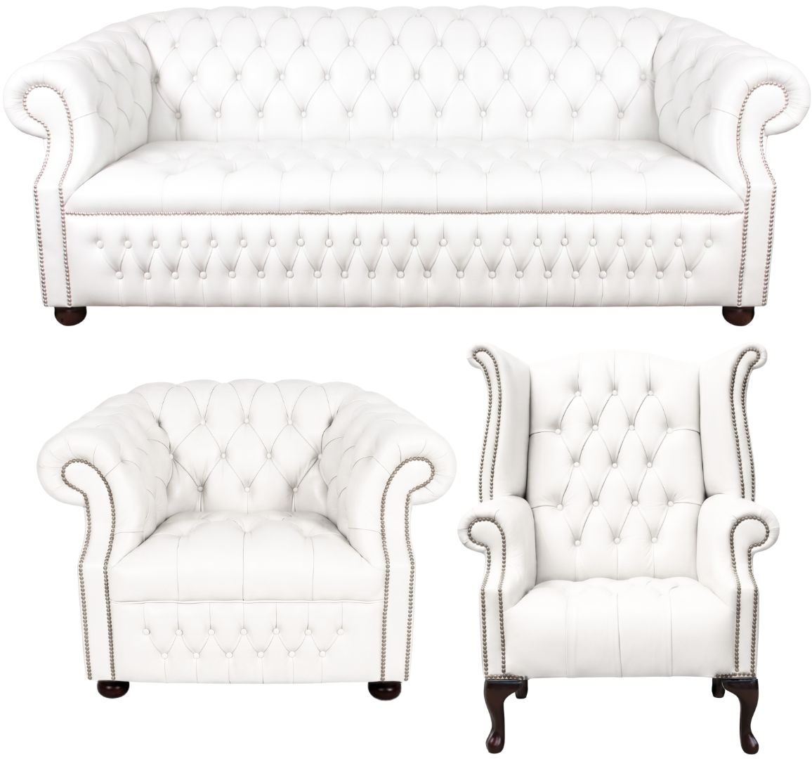 Rothwell Leather Chesterfield Sofa 3 Piece Suite | Fully Tufted