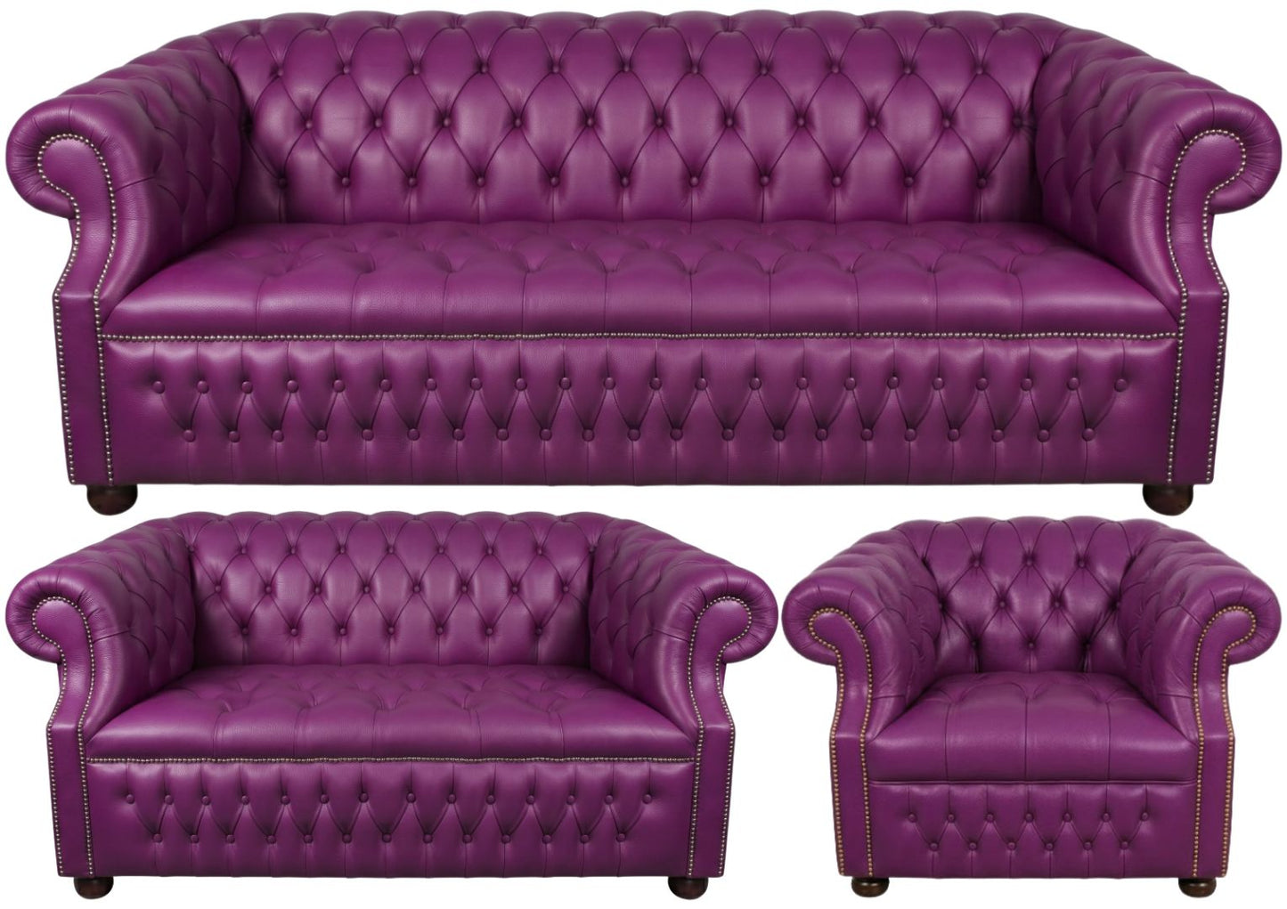 Rothwell Leather Chesterfield Sofa 3 Piece Suite | Fully Tufted