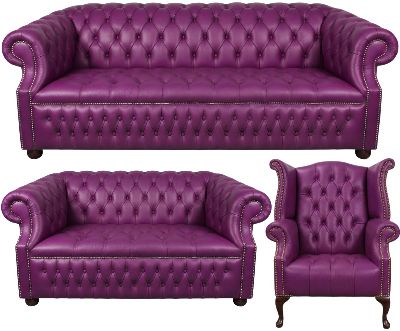 Rothwell Leather Chesterfield Sofa 3 Piece Suite | Fully Tufted