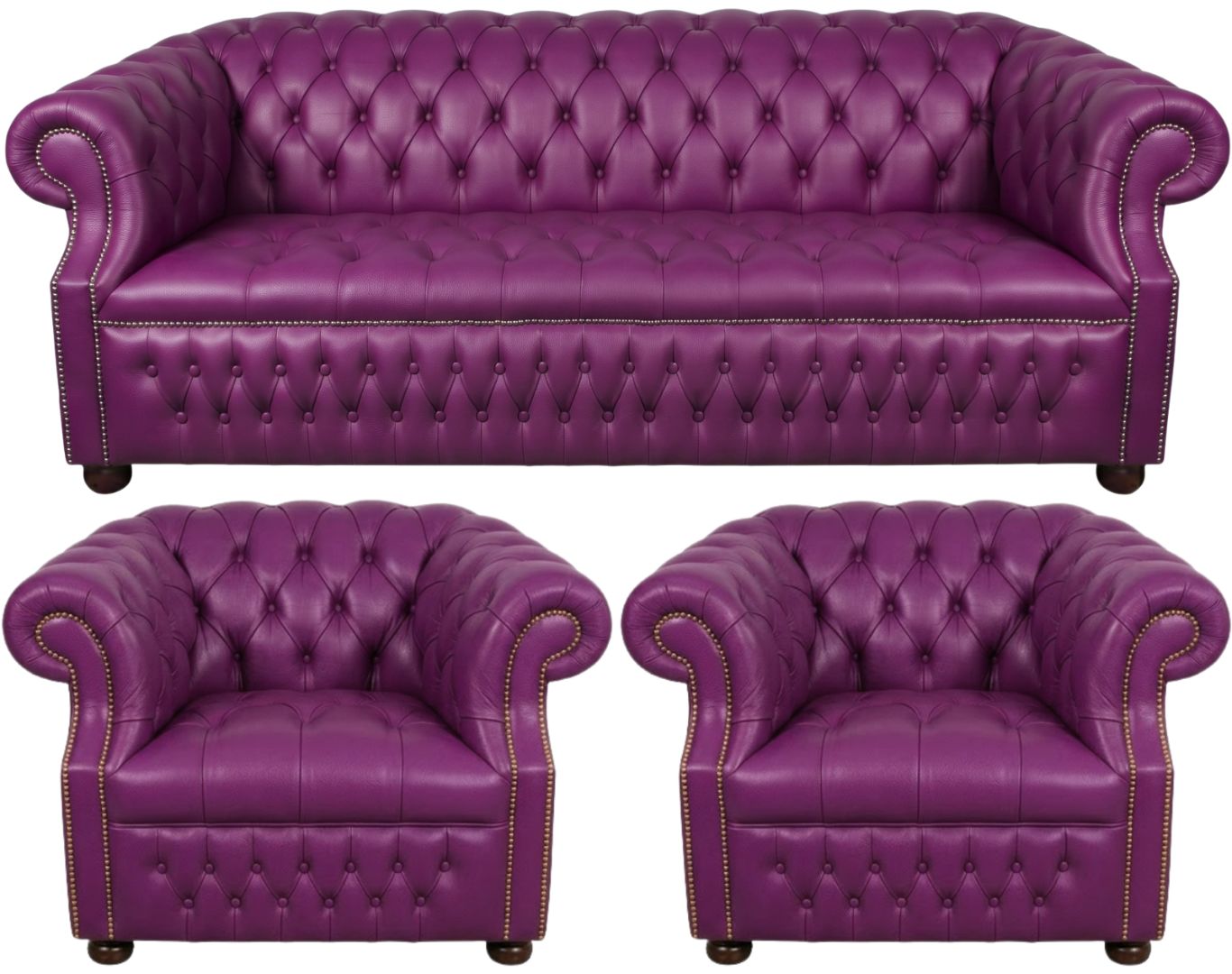 Rothwell Leather Chesterfield Sofa 3 Piece Suite | Fully Tufted