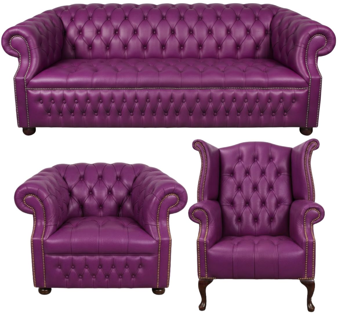 Rothwell Leather Chesterfield Sofa 3 Piece Suite | Fully Tufted