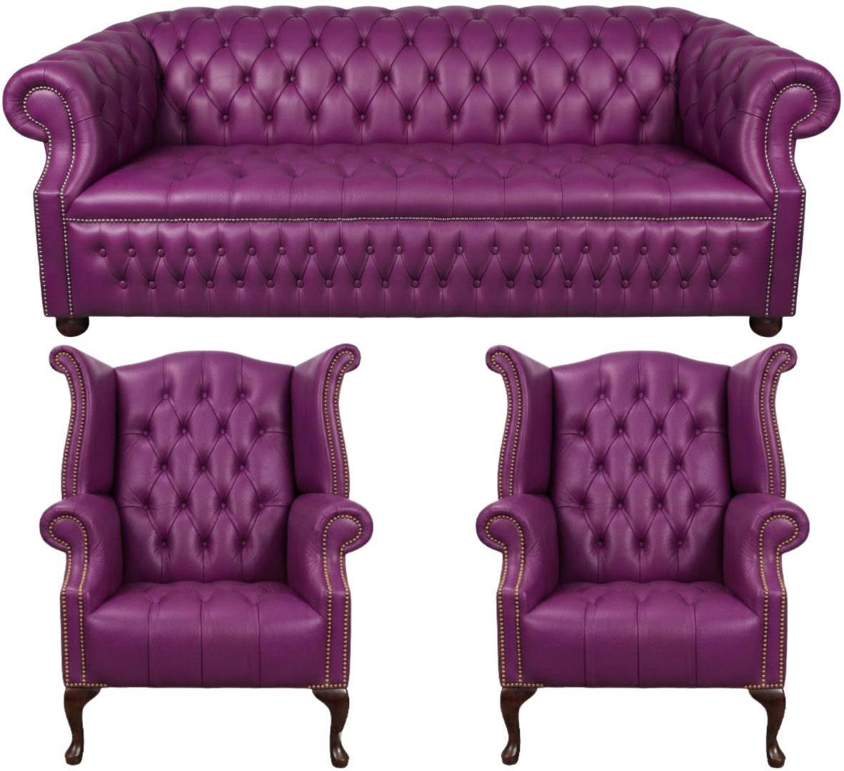 Rothwell Leather Chesterfield Sofa 3 Piece Suite | Fully Tufted
