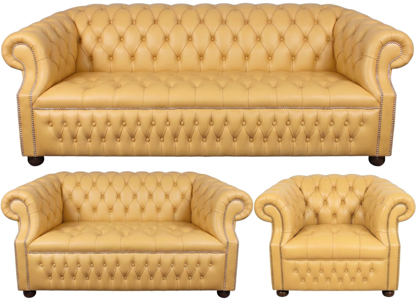 Rothwell Leather Chesterfield Sofa 3 Piece Suite | Fully Tufted