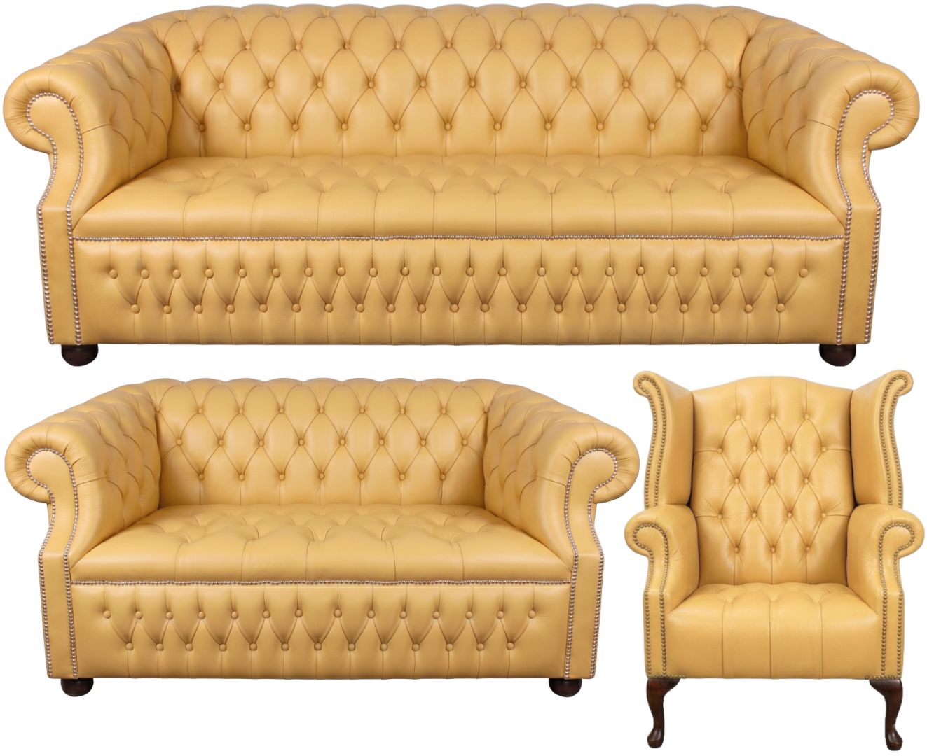 Rothwell Leather Chesterfield Sofa 3 Piece Suite | Fully Tufted
