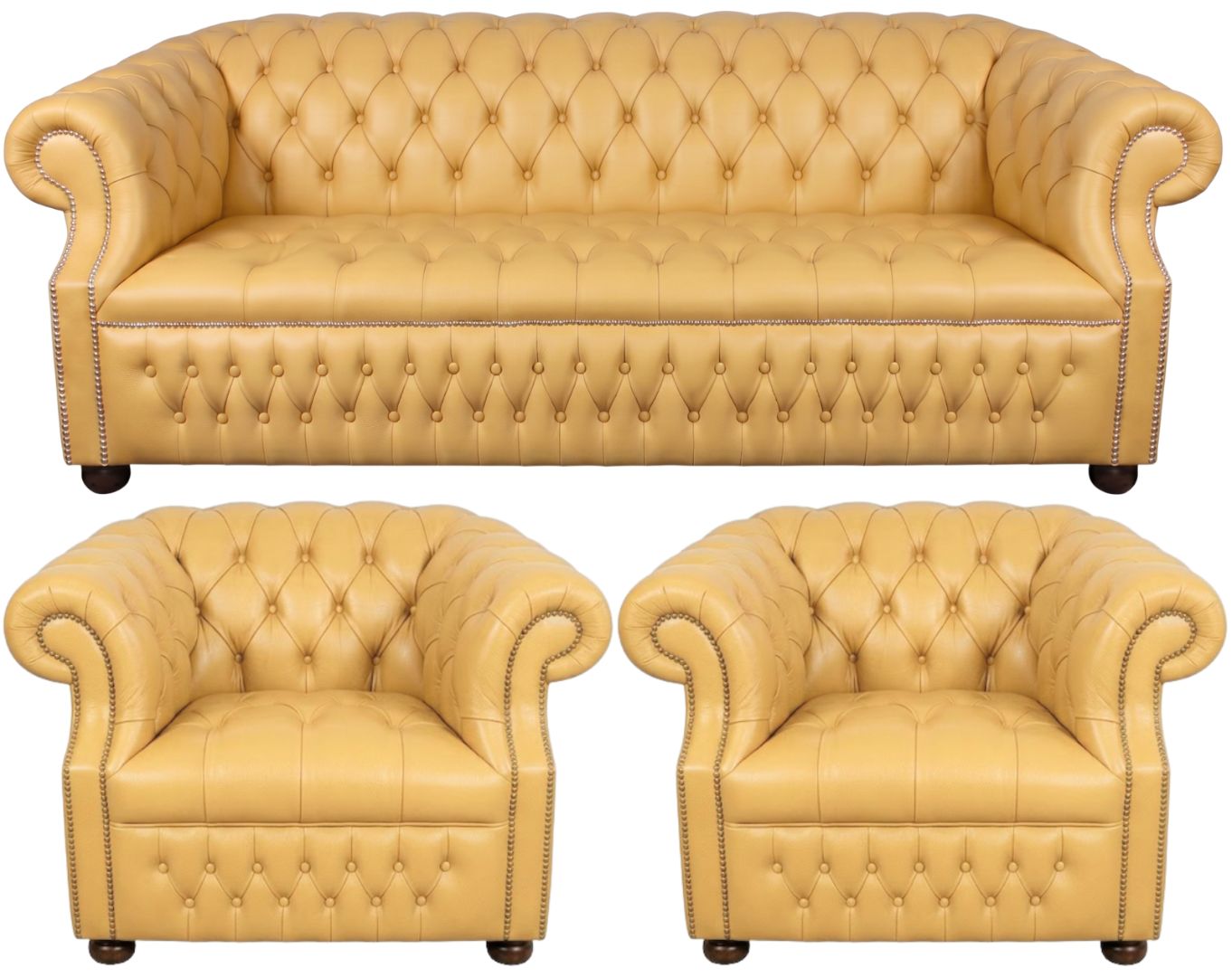 Rothwell Leather Chesterfield Sofa 3 Piece Suite | Fully Tufted