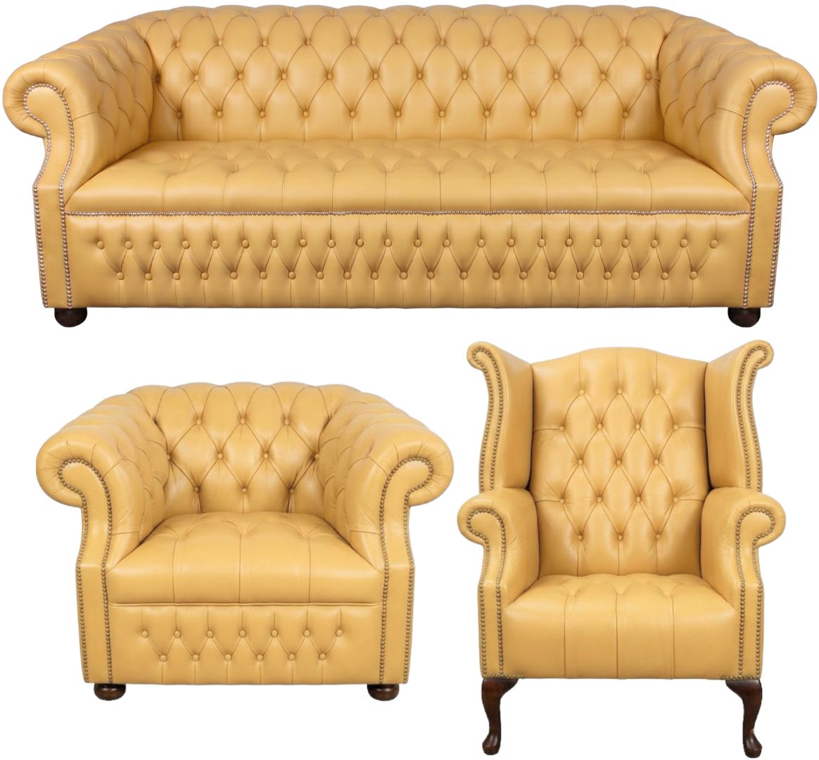 Rothwell Leather Chesterfield Sofa 3 Piece Suite | Fully Tufted