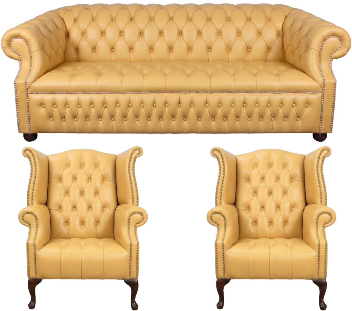 Rothwell Leather Chesterfield Sofa 3 Piece Suite | Fully Tufted