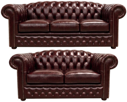 The Royale Chesterfield 3 Piece Suite with 3 seater and 2 seater in English Brown leather