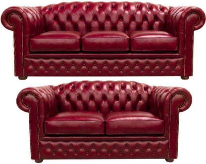 The Royale Chesterfield 3 Piece Suite with 3 seater and 2 seater in English Burgundy leather