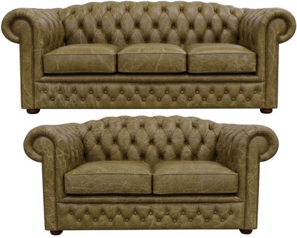 The Royale Chesterfield 3 Piece Suite with 3 seater and 2 seater in English Moss leather
